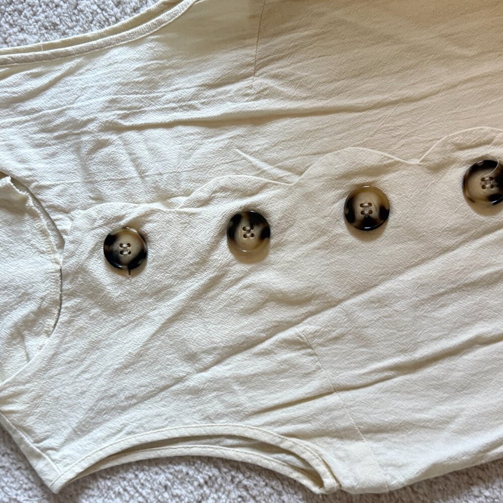 Cotton Button Down Scalloped Edge A-Line Mini Dress - Easy Everyday Summer Dress - Picture 8 of 8